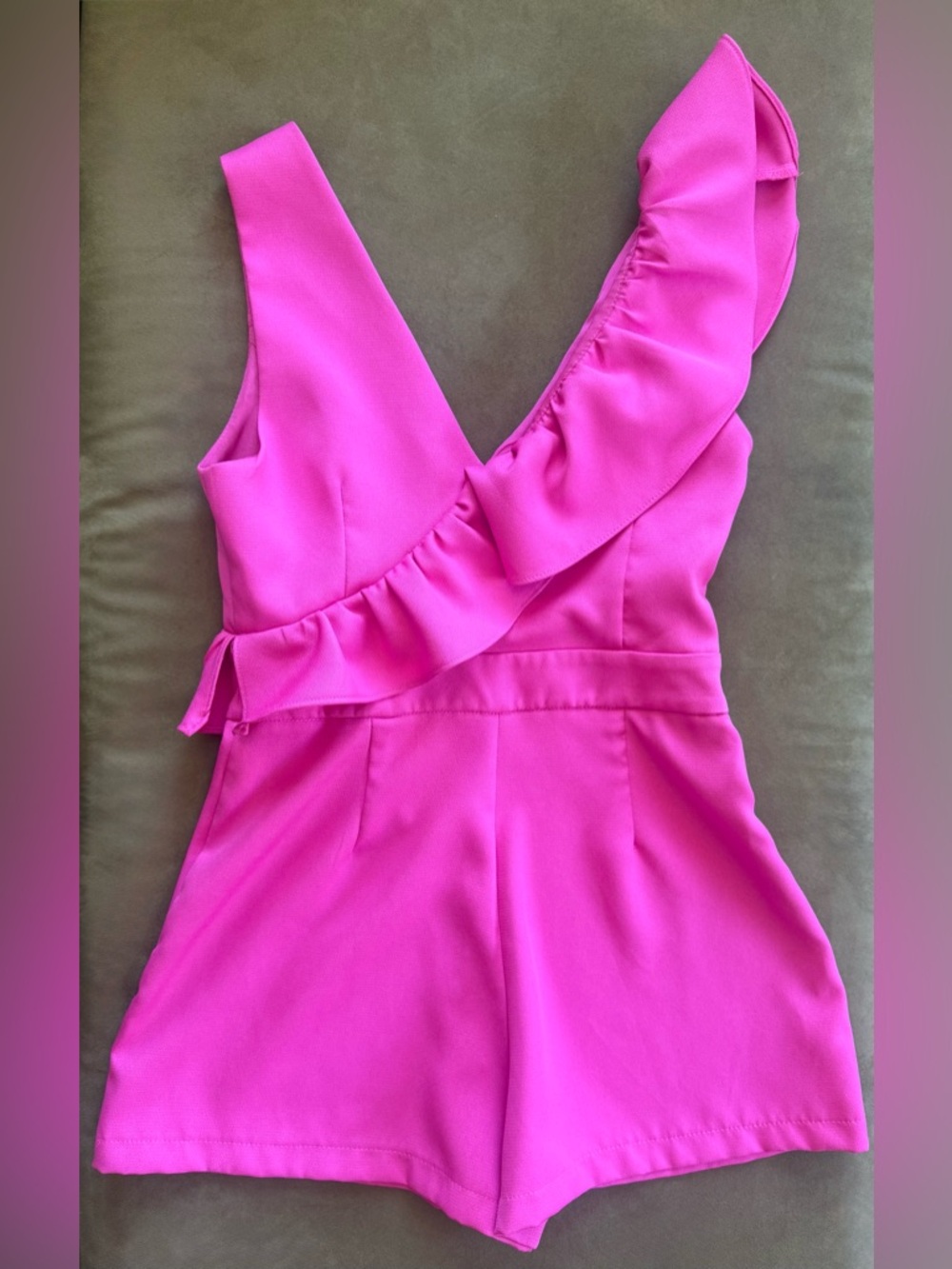 DO+BE Hot Pink Ruffled V-Neck One Piece Romper - Picture 4 of 5